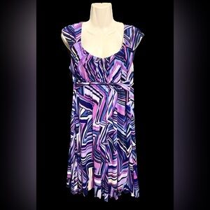 Women’s~SANGRIA PETITE~Purple & Blue Geometric Print Dress~SIZE 12~EUC~SKU001